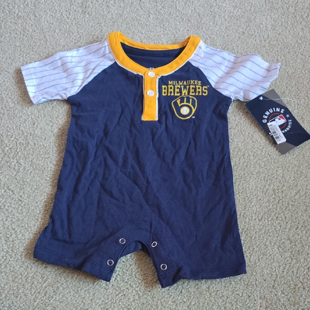 Genuine Merchandise Navy and Yellow Infant Short Sleeve Romper